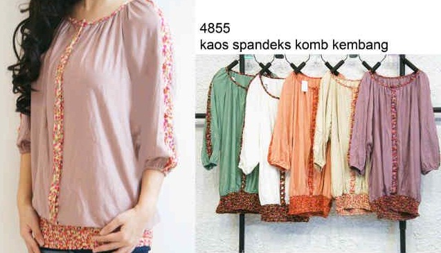  Baju  Blouse  Kaos Kombinasi Kembang  4855 Limited Fashion