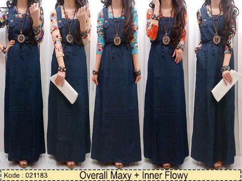  Baju  Overall  Jeans  Dress with Inner Flowery 21183 